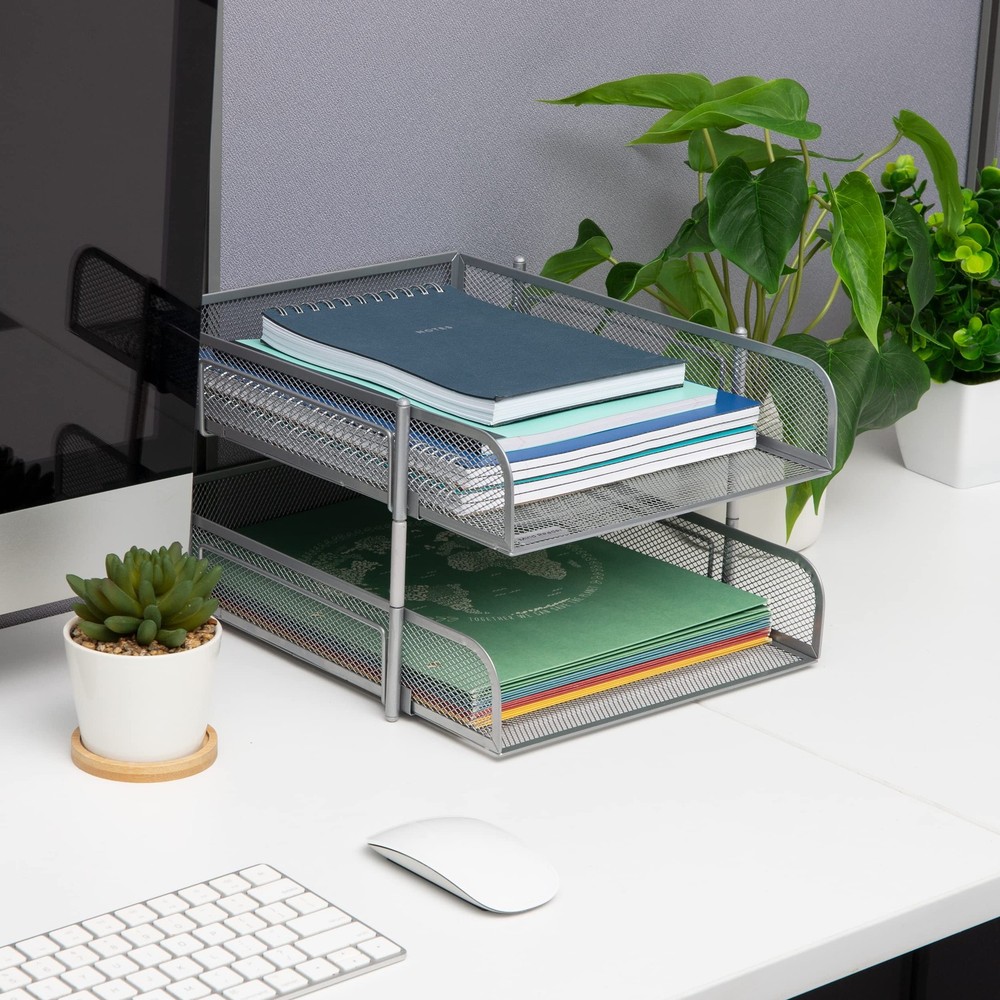 Stackable Paper Tray, Desktop Organizer, File Storage, Office, Metal Mesh, 2 ...