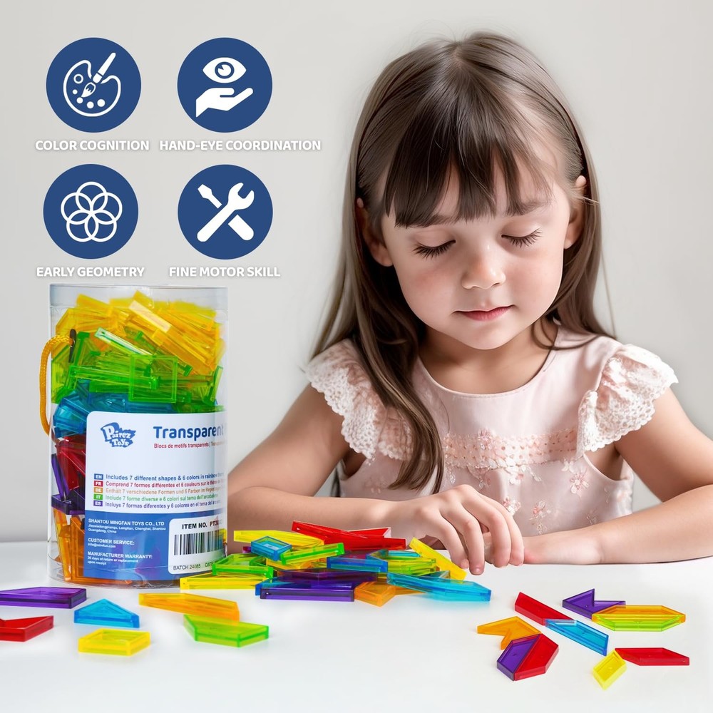 Transparent Pattern Blocks, 126 Pcs Geometric Shapes Blocks, Tangram Puzzles,...