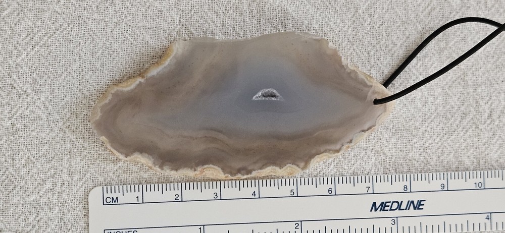 Blue Agate Slice Pendant on Adjustable Cord