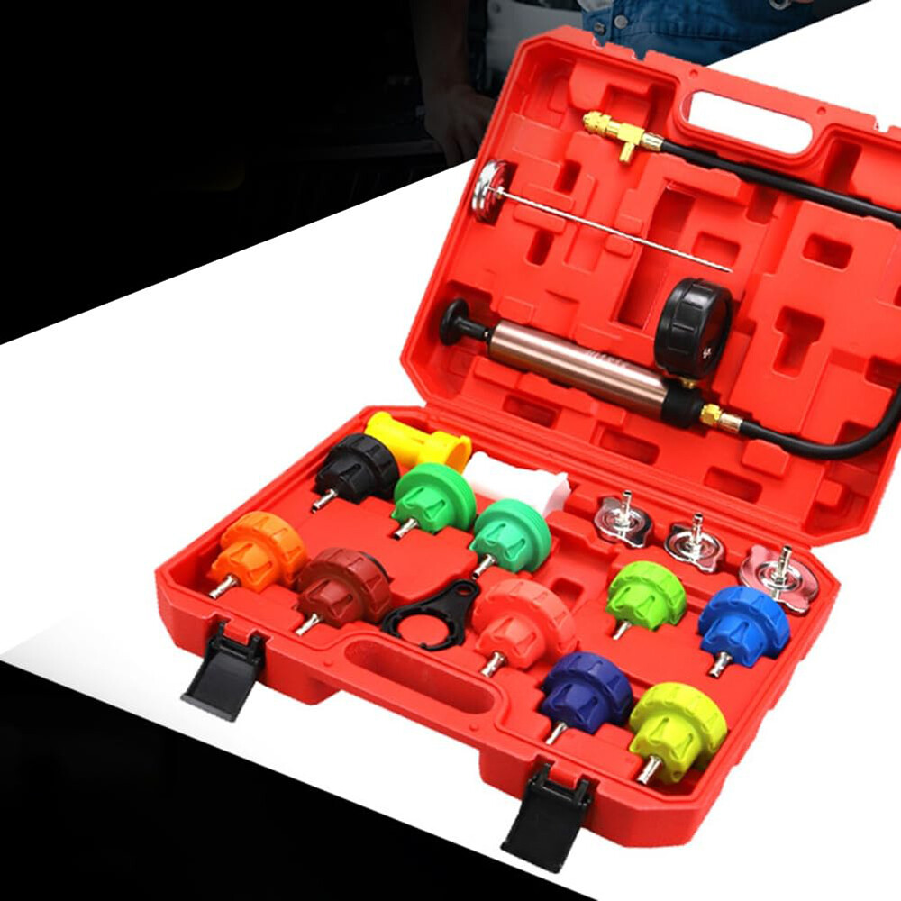 18Pcs Radiator Pump Pressure Leak Tester Detector Coolant System Test Tool Kit