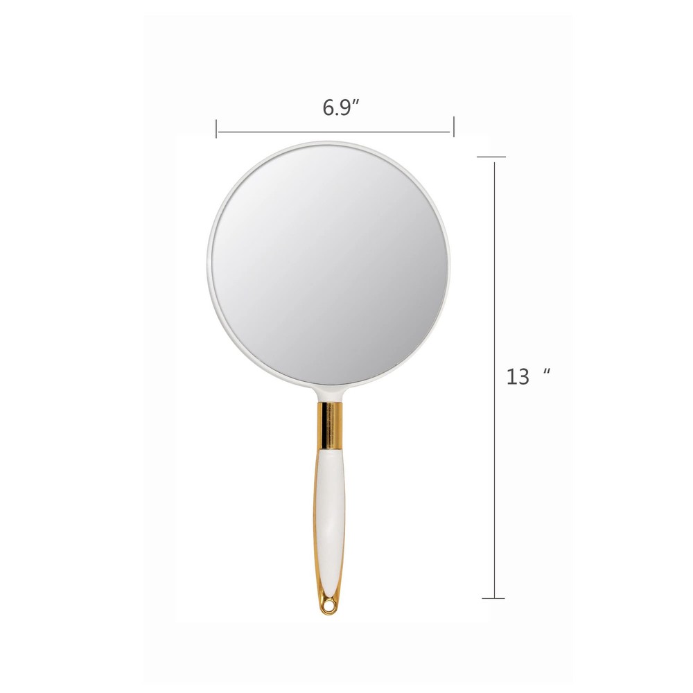 Compact Round Handheld Makeup Mirror - 6.9 x 13 - White Finish