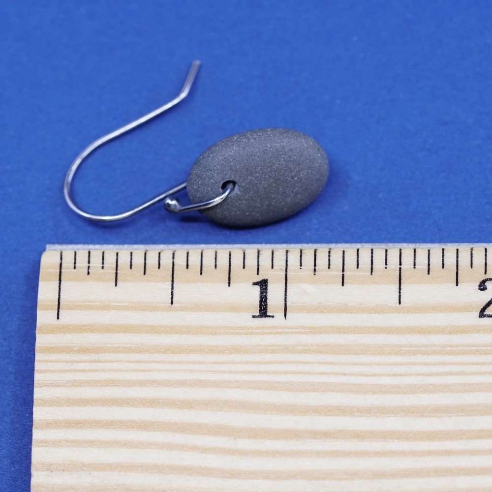 Vintage sterling silver handmade earrings, solid 925 silver hooks with stone