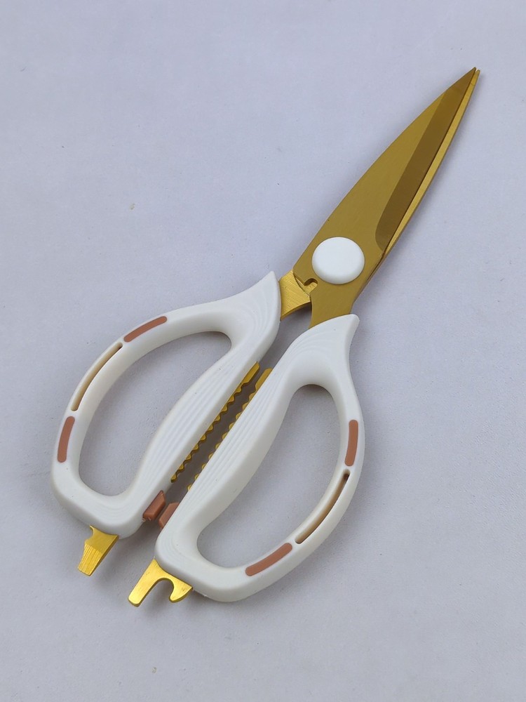 Multi-Function KITCHEN SCISSORS/SHEARS, Heavy Duty, JUMBO Size, WHITE & GOLD
