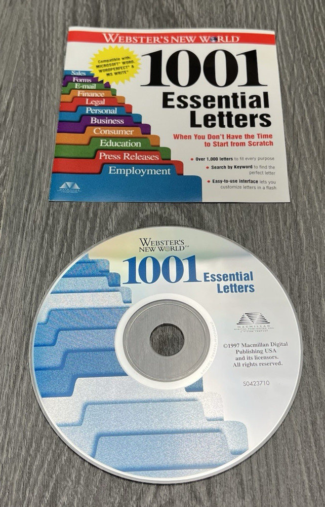 Webster's New World 1001 Essential Letters for Windows 95 MISSING CASE