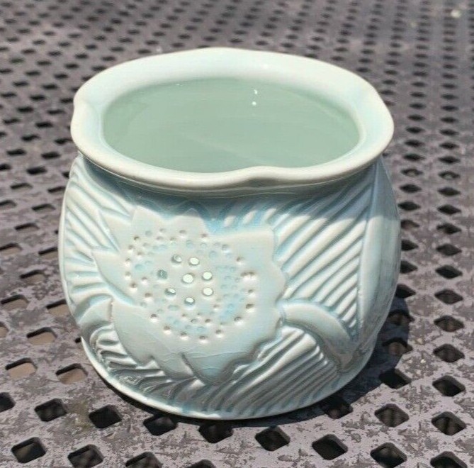 Wald Studio Art Pottery Votive Candle Holder - Signed MD Wald - Ceramic Celedon