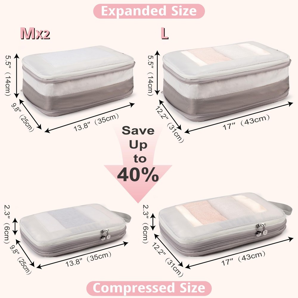 Expandable Double-Sided Compression Packing Cube，3 Set Lightweight Double Dec...