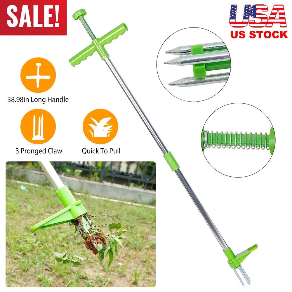 Weed Puller Stand Up Weeder Hand Tool Long Handle Garden Weeding Tool w/3 Claws