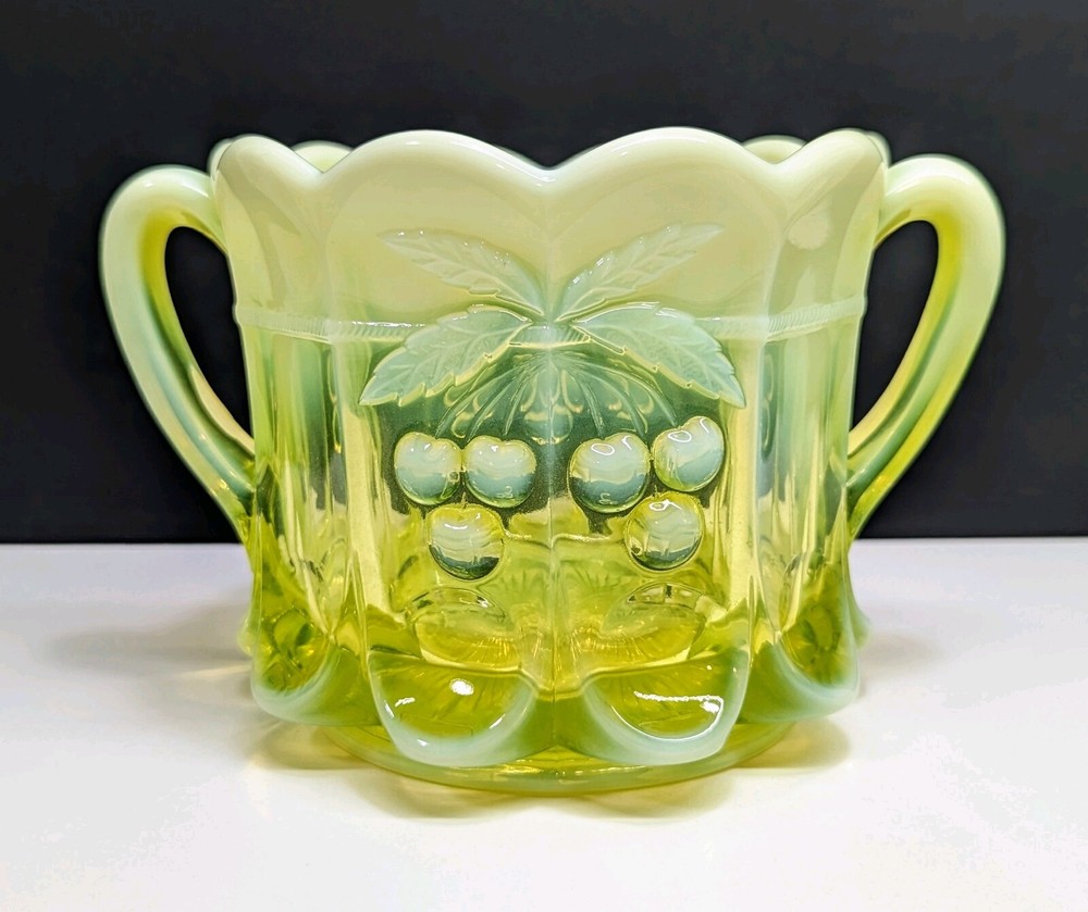 Mosser Cherry & Cable Vaseline Opal Heavy Cookie Cracker Jar Opalescent GLOWS