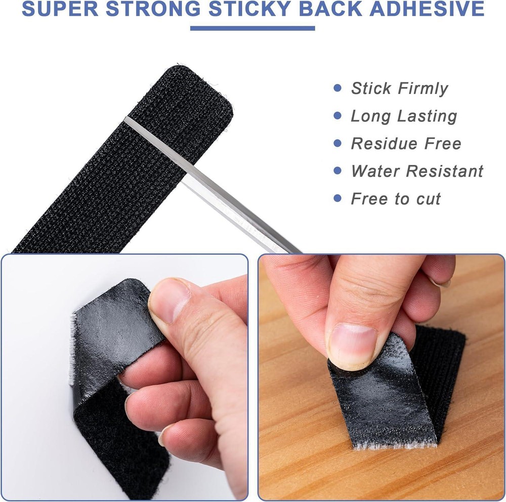 8 Sets Heavy Duty Hook & Loop Adhesive Strips: Sticky Back Fastener 4x6 " Black