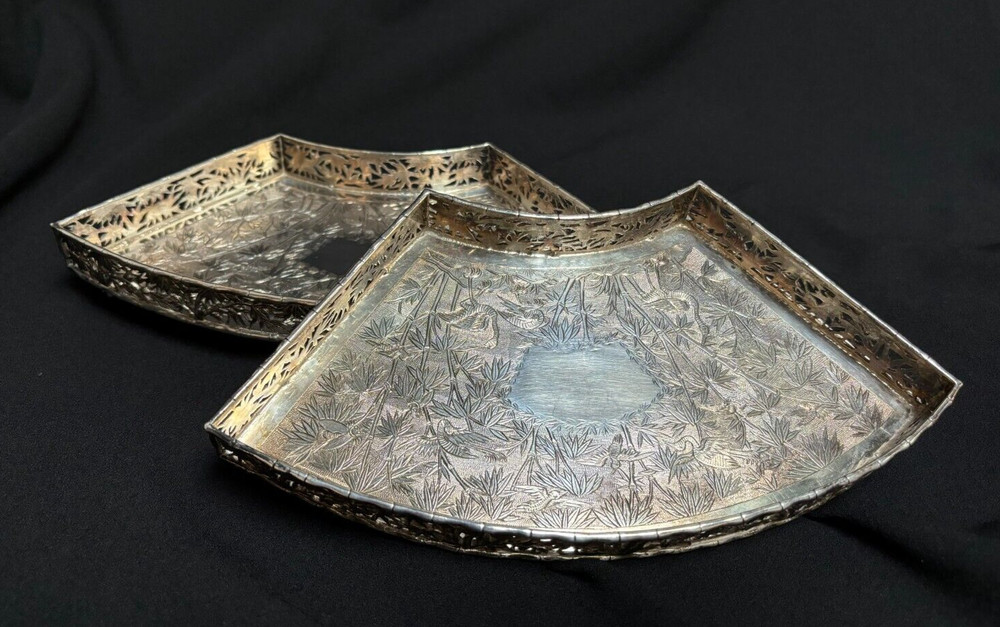Pair Wang Hing Galleried Fan Shape Trays