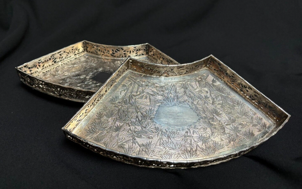 Pair Wang Hing Galleried Fan Shape Trays