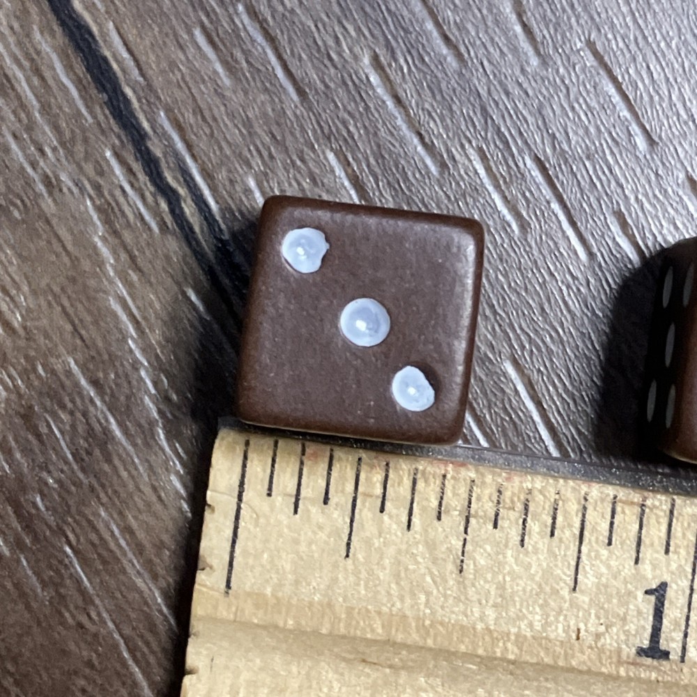 Vtg Backgammon Dice Replacement Pair Brown Colored Travel 7/16”