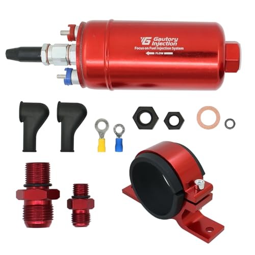300LPH High Flow External Inline Fuel Pump (044 Style), Red with Bracket