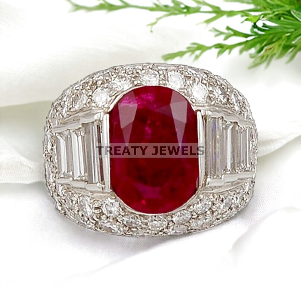 Ruby Oval Cut Gemstone With 14K Solid White Gold Ring For Men's #A10