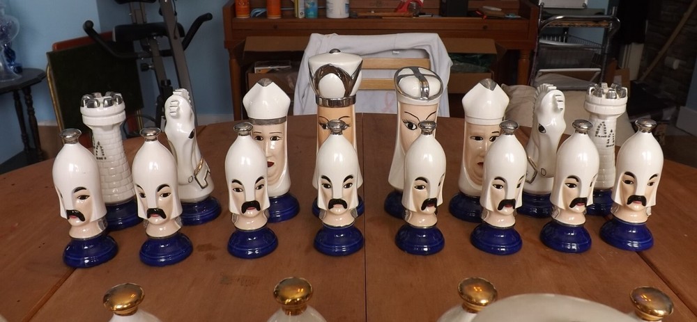 Mid-Century Hand Painted Chess Set