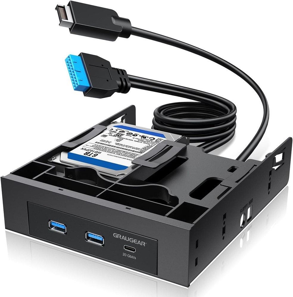 GRAUGEAR USB Hub 5.25 Panel USB-C 20Gbps SSD Bays