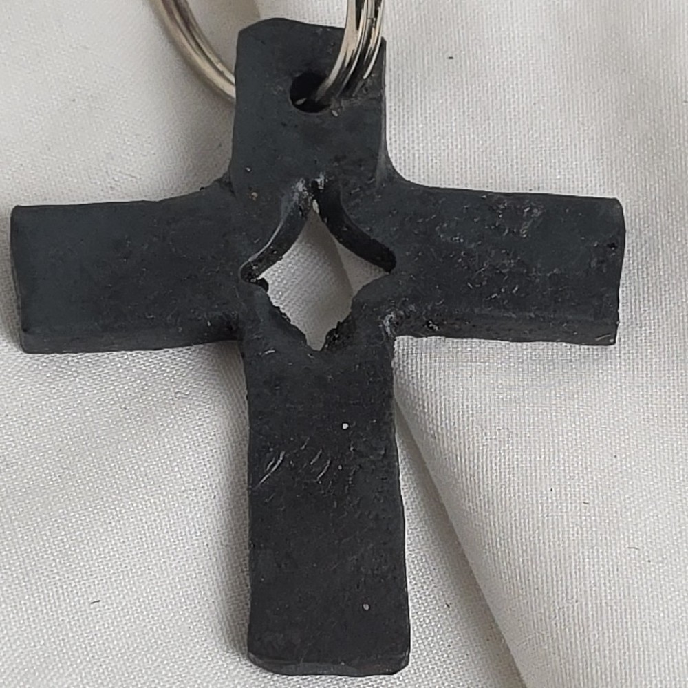 2" Hand Forged Split Cross Keychain. Blacksmith. Homemade Key Ring