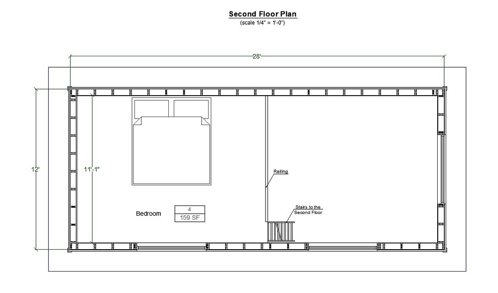 12'x28' Tiny House Plan, Two Story Modern Cottage Construction Blueprints
