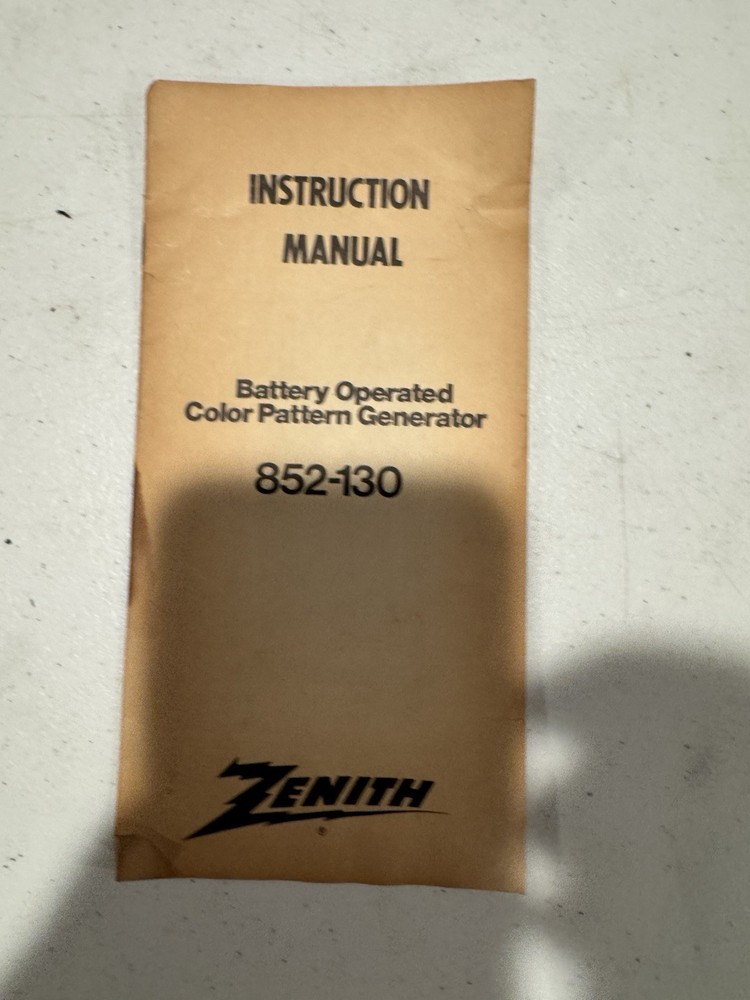Zenith Color pattern Generator 852-130 Manual Only