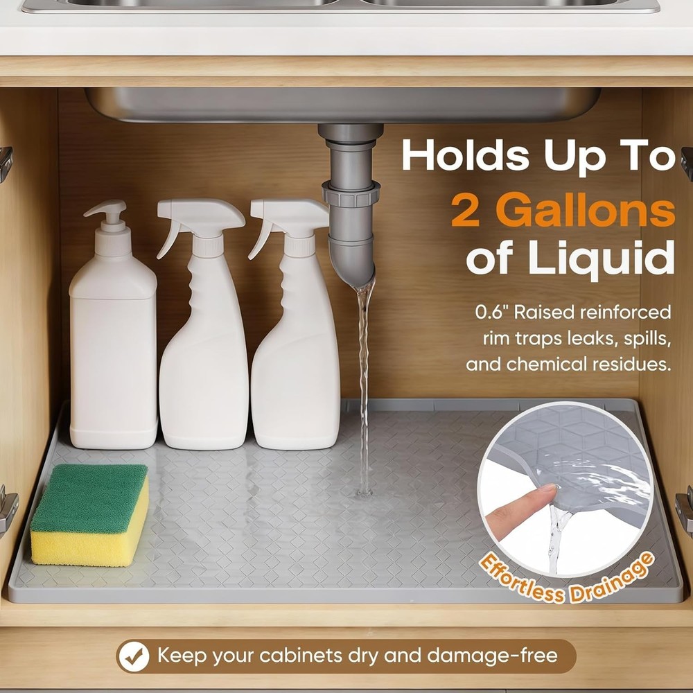 Silicone Waterproof Under Sink Mat 34" x 22", Drip Tray and Cabinet Liner for...