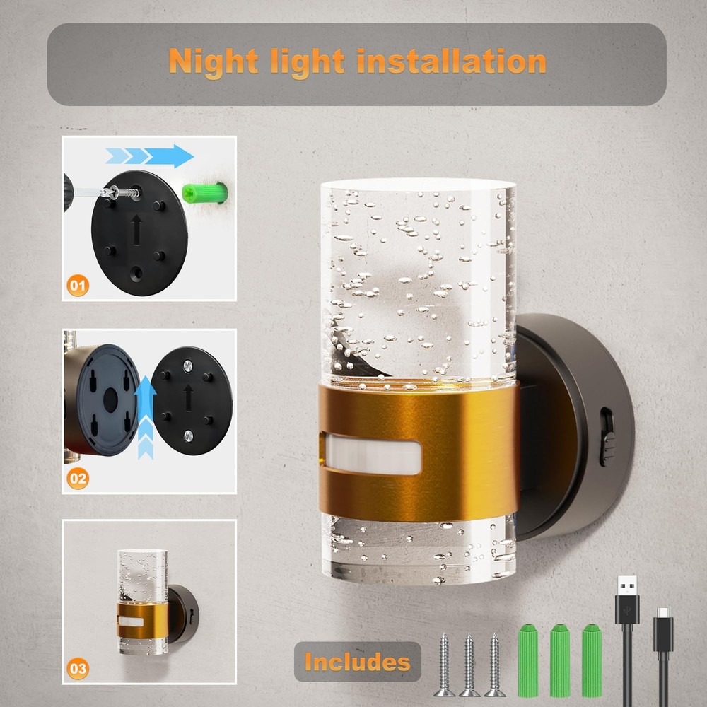 JandCase Motion Sensor Night Light Wireless Rechargeable Wall Mount Dimmable 300