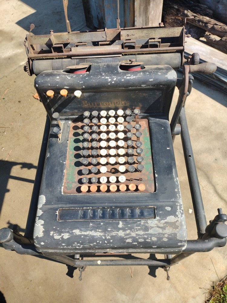 Vintage Antique Burroughs Adding Machine with Stand