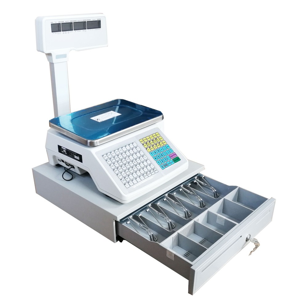 Electronic Scale With Cash Box Barcode Label Printing 33Lb Price Computing 110V