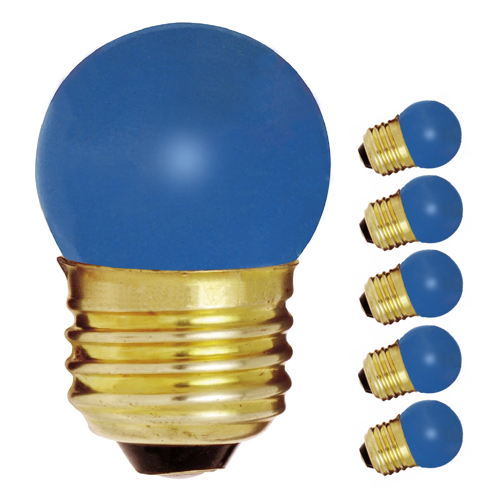 5 Pack S3608 CERAMIC BLUE Globe Indicator Bulb 7.5W 120V S11 Medium Base E26