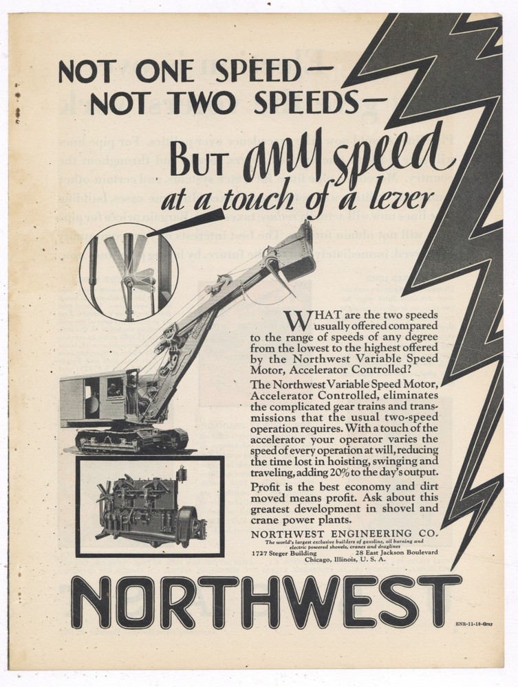 1932 Northwest Shovel Chicago Ad: Variable Speed Motor - Accelerator Controlled