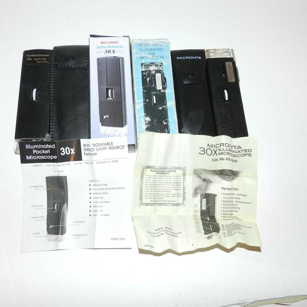 2 Pc Vintage Micronta 30X Illuminated And MG10084 Microscope With Cases & Guide