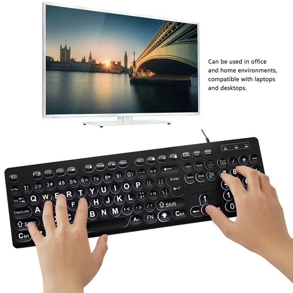 Backlit Large Print Keyboard Light Up Keyboard USB Wired Lighted GHB⭐
