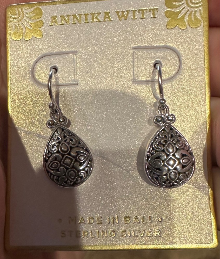 Annika Witt Filigree Sterling Silver Teardrop Arabisk Drop Dangle Earring NWT