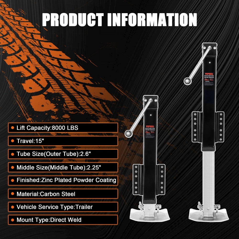 8000lbs Heavy Duty Trailer Jack, 30" Lift Swivel Bolt-on Jack w/ Drop Leg RV