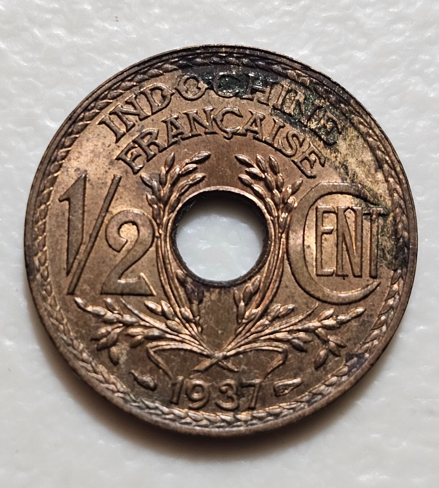 Indochina 1/2 Cent 1937 (a) Unc w/ Spots