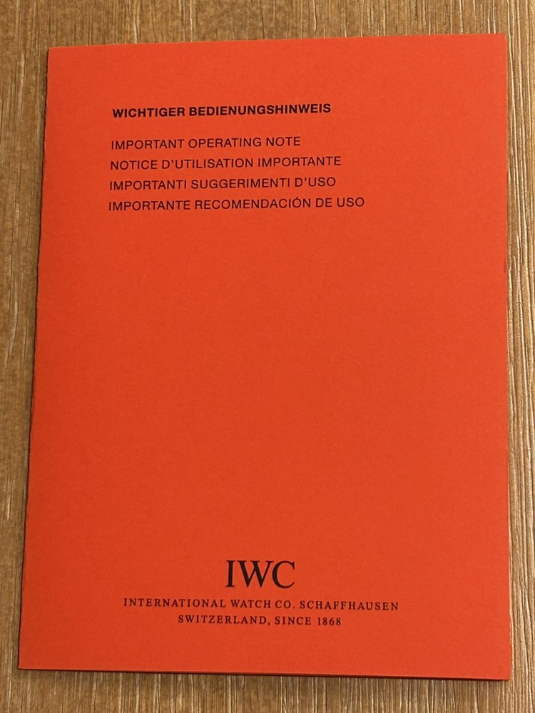 Authentic IWC Important Operating Instructions Note Regarding Dust and Water NOS