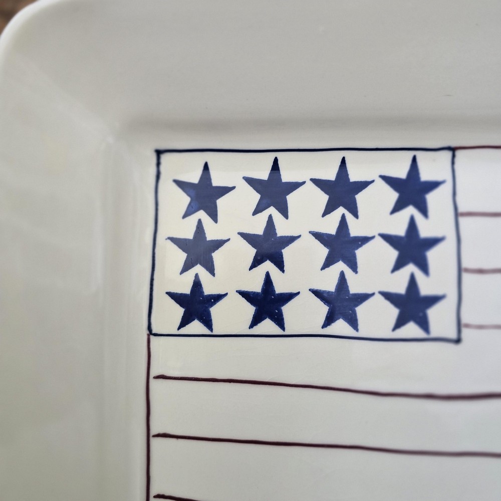 Vintage Hartstone American Flag Baking Dish Rectangular White Ceramic USA 1990