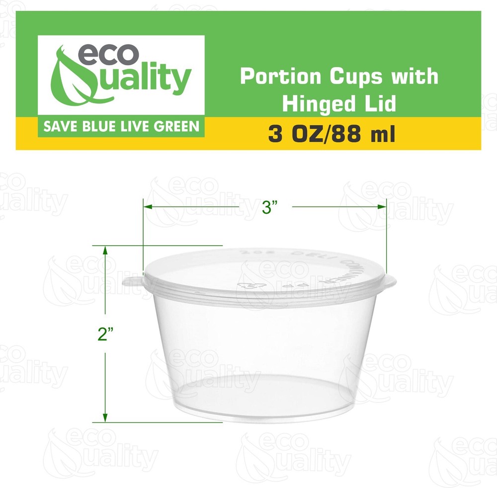 3oz Clear Portion Plastic Cup Hinged Lid Leak Proof Disposable Container 800pcs