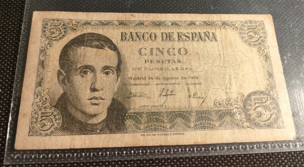 1951 SPAIN 5 PESETAS BANKNOTE