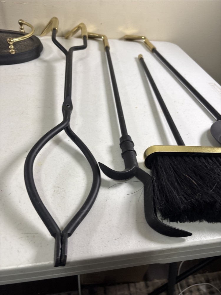 Brass & Cast Iron Golf Club Handle Fireplace Tool Set 29” 4pc READ