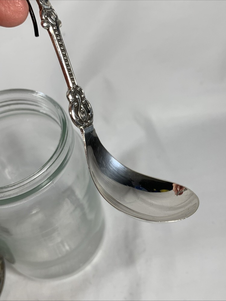 Glass Repousse Jam Jar with Windmill Spoon Silver