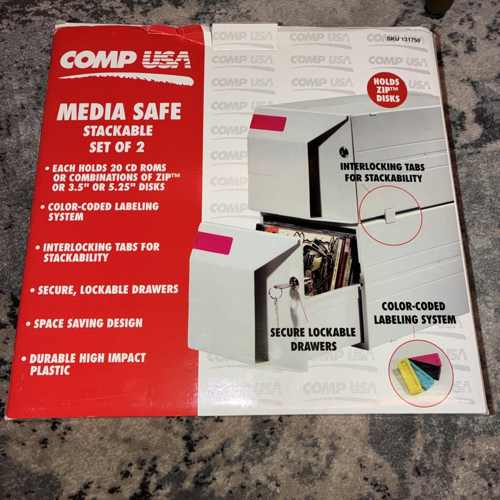 New Open Box CompUSA CD/DVD/3.5"/5.25" Media 2 Locking Stackable Drawers