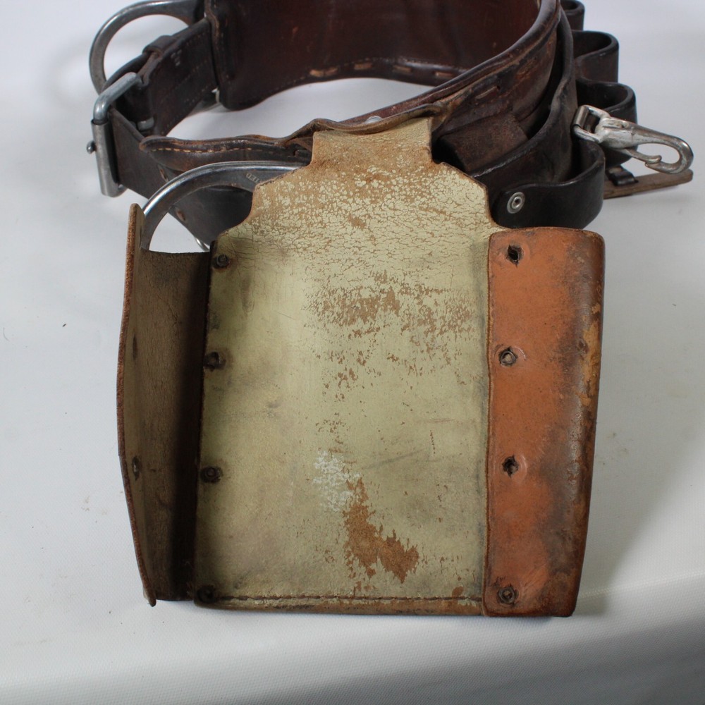 W.M. BASHLIN CO. LEATHER FLORIDIAN 2 D-RING CLIMBING TOOL BELT SIZE D21, CODE 5