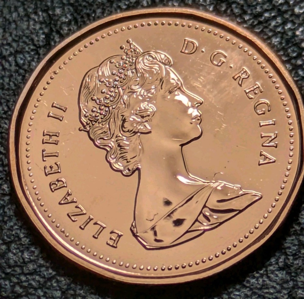 1987 1c Canada Cent Bu + DIE CRACK ERROR 2 Small Break Uncirculated +
