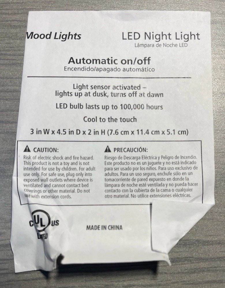 Mood Lights Up All Night LED Night Light • Automatic On/Off • Light Sensor Activ