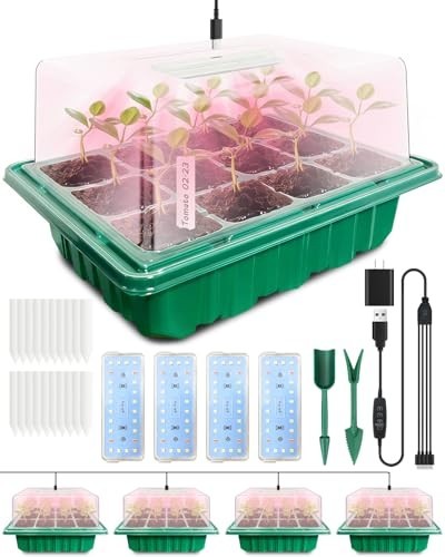 48-Cell Seed Starter Kit with Grow Light, Humidity Domes & Timer, Adjustable Bri