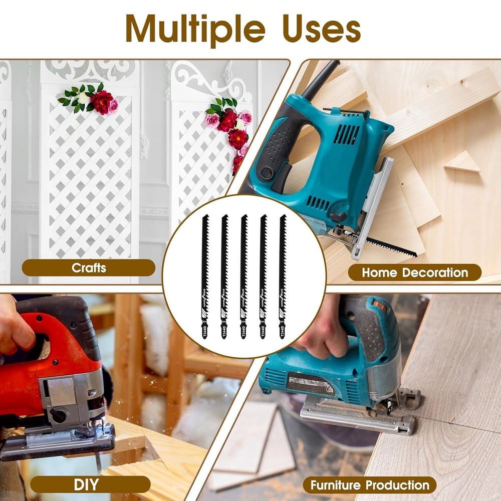 Versatile 5-Pack T344D Jigsaw Blades - Perfect for Quick Cuts on Any Surface
