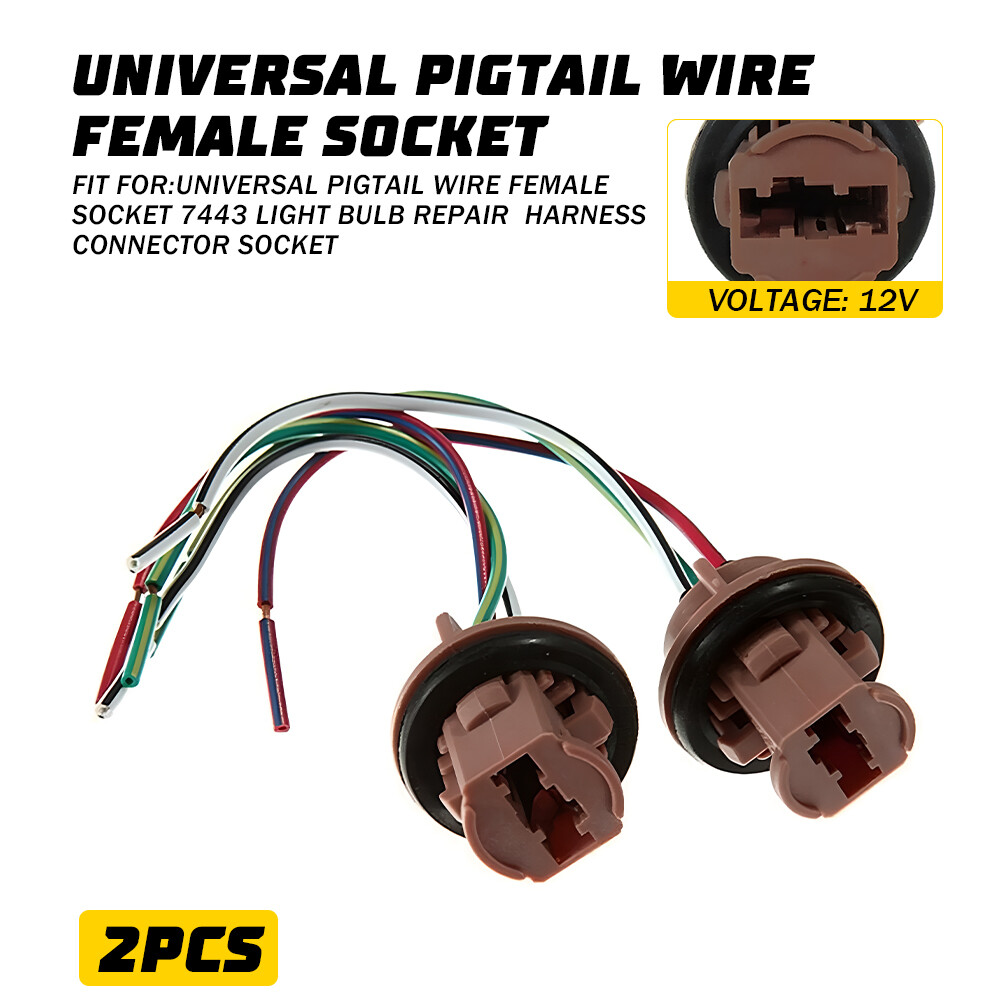Universal Pigtail Wire Female Socket 7443 Two Harness Brake Stop Tail Replace