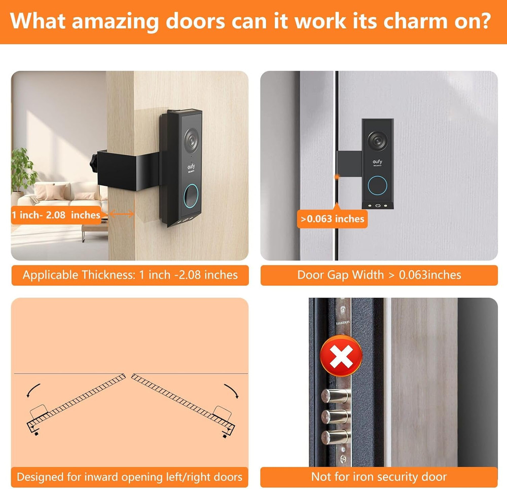 Anti-Theft Door Mount for Eufy E340, No-Drill Adjustable Mounting Bracket wit...