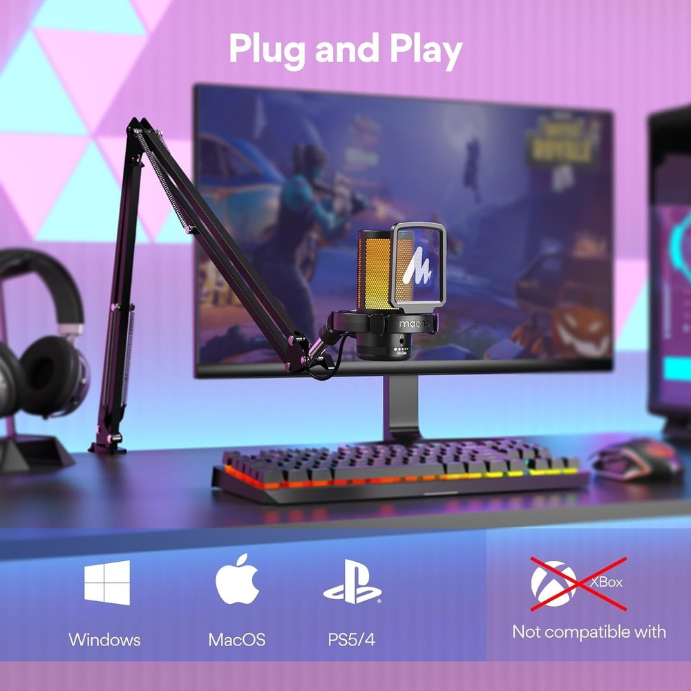 Professional USB Microphone with Mute & Gain Control for Gaming & Podcasting