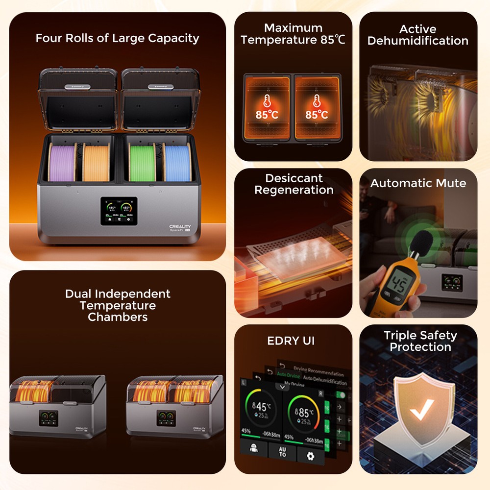 Creality Filament Dryer 4 Spools 85℃ Max Temperature Power Saving Storage Mode